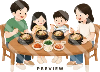 삼계탕 먹는 가족 1 전통음식